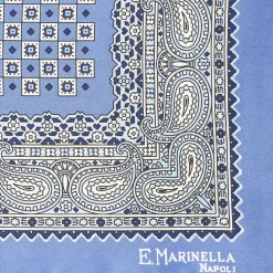 Mid Blue Hand-Printed Silk Pocket Square Small Flower Pattern