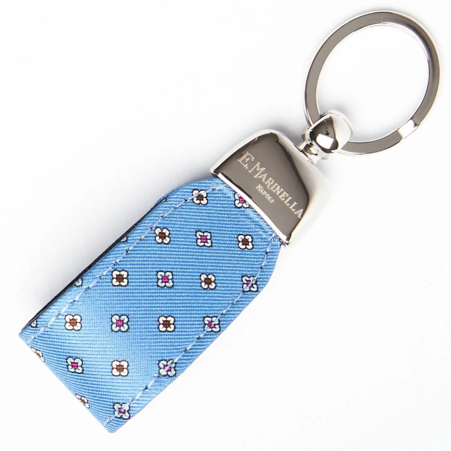 Mid Blue Keyfob In Silk And Leather
