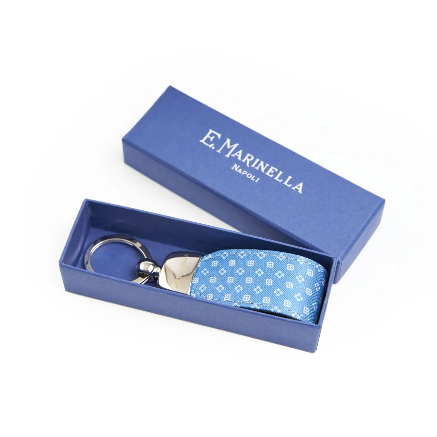 Mid Blue Keyfob In Silk And Leather