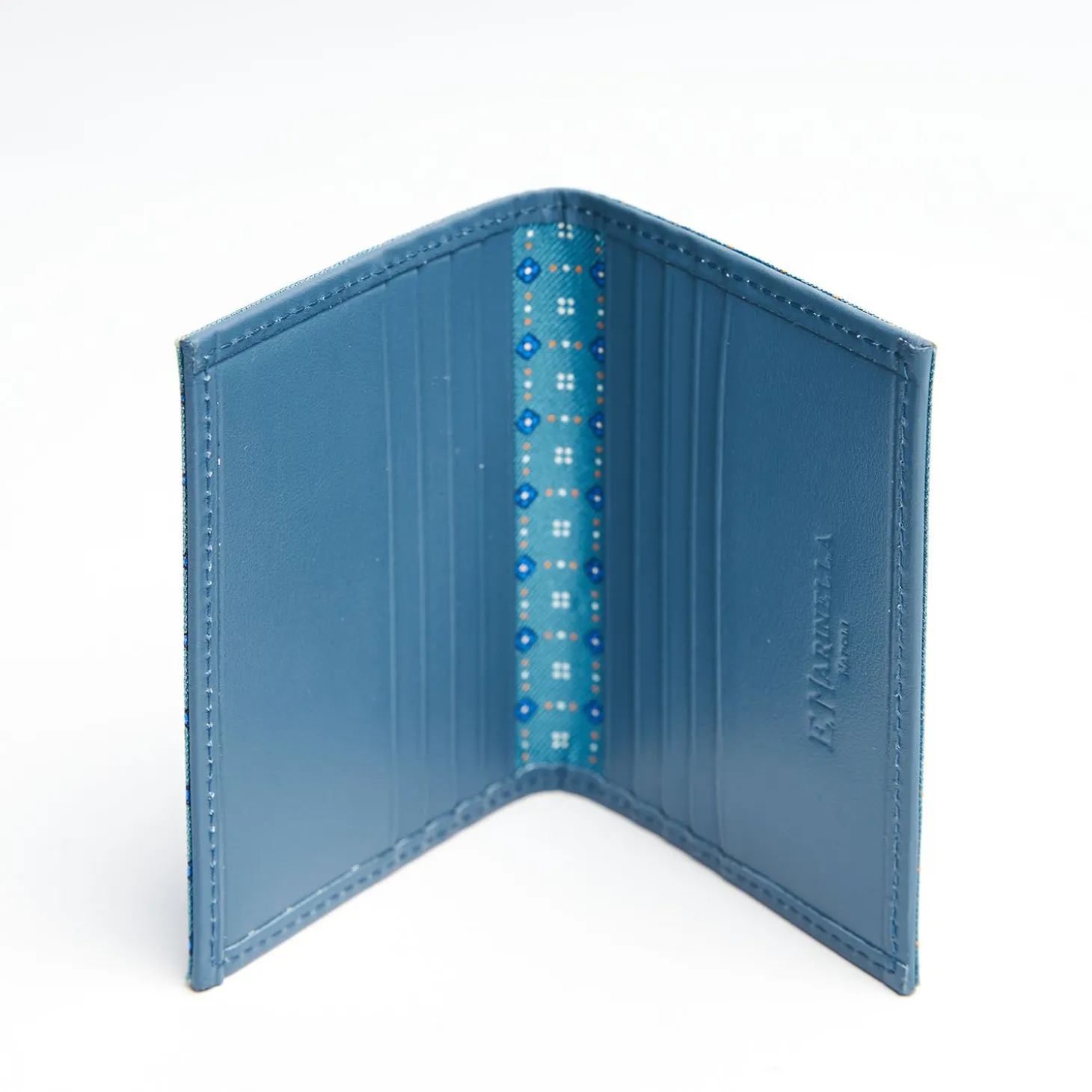Mid Blue Leather Folding Card Holder - 10 Compartments
