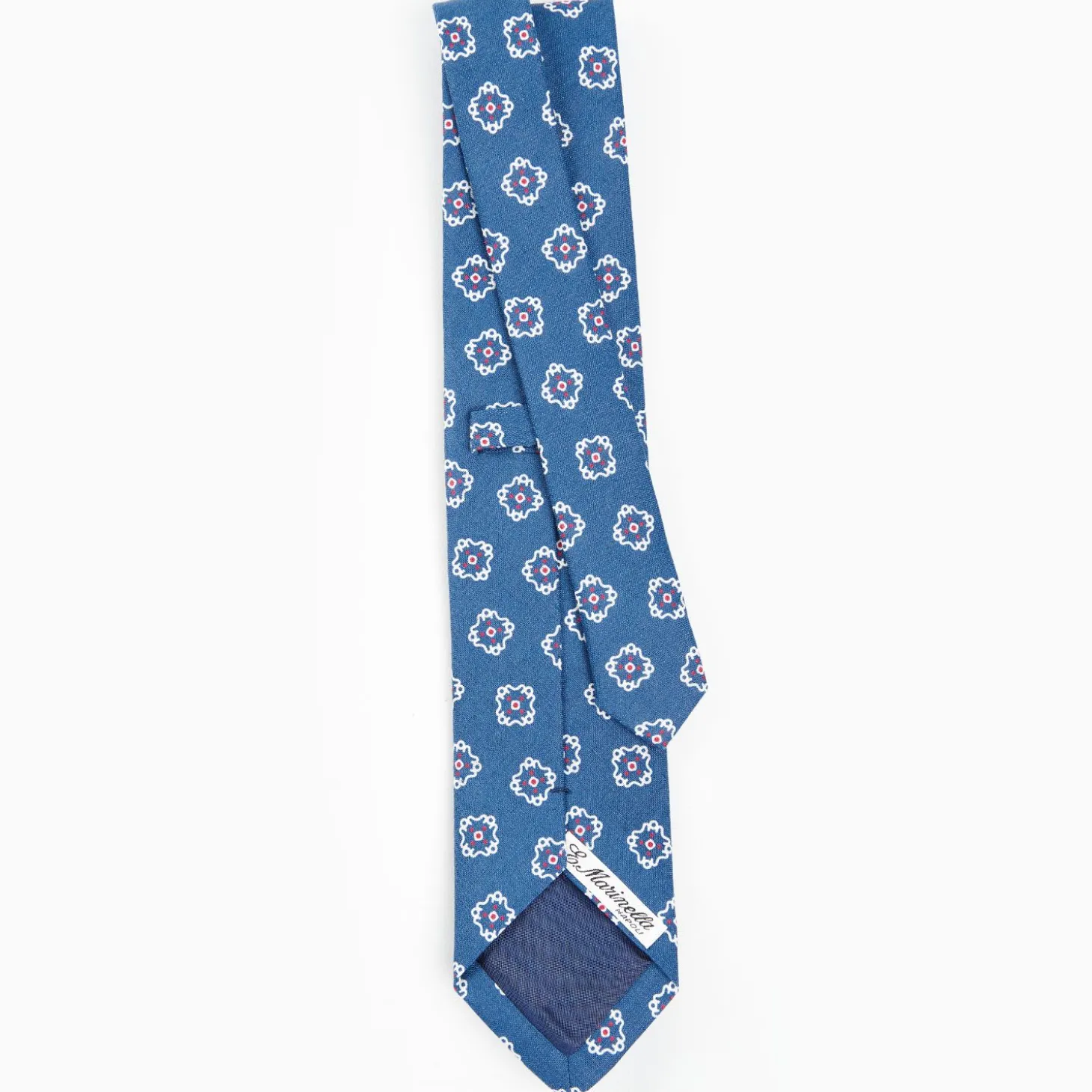 Mid Blue Sartorial Linen Tie - Large Flower Pattern