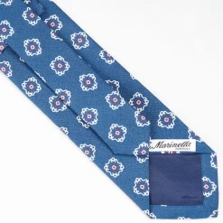 Mid Blue Sartorial Linen Tie - Large Flower Pattern