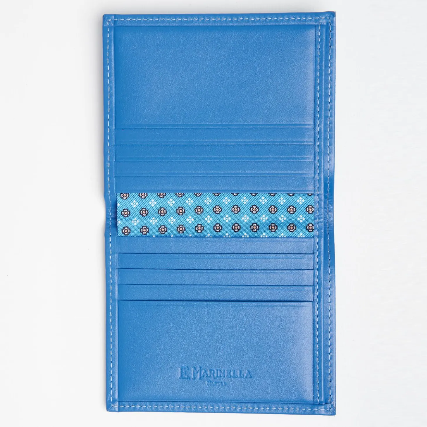 Mid Blue Small Wallet In Silk And Leather