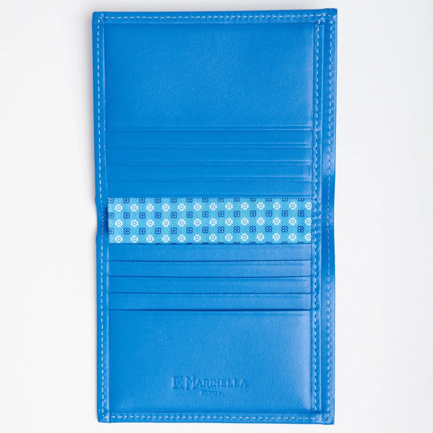 Mid Blue Small Wallet In Silk And Leather