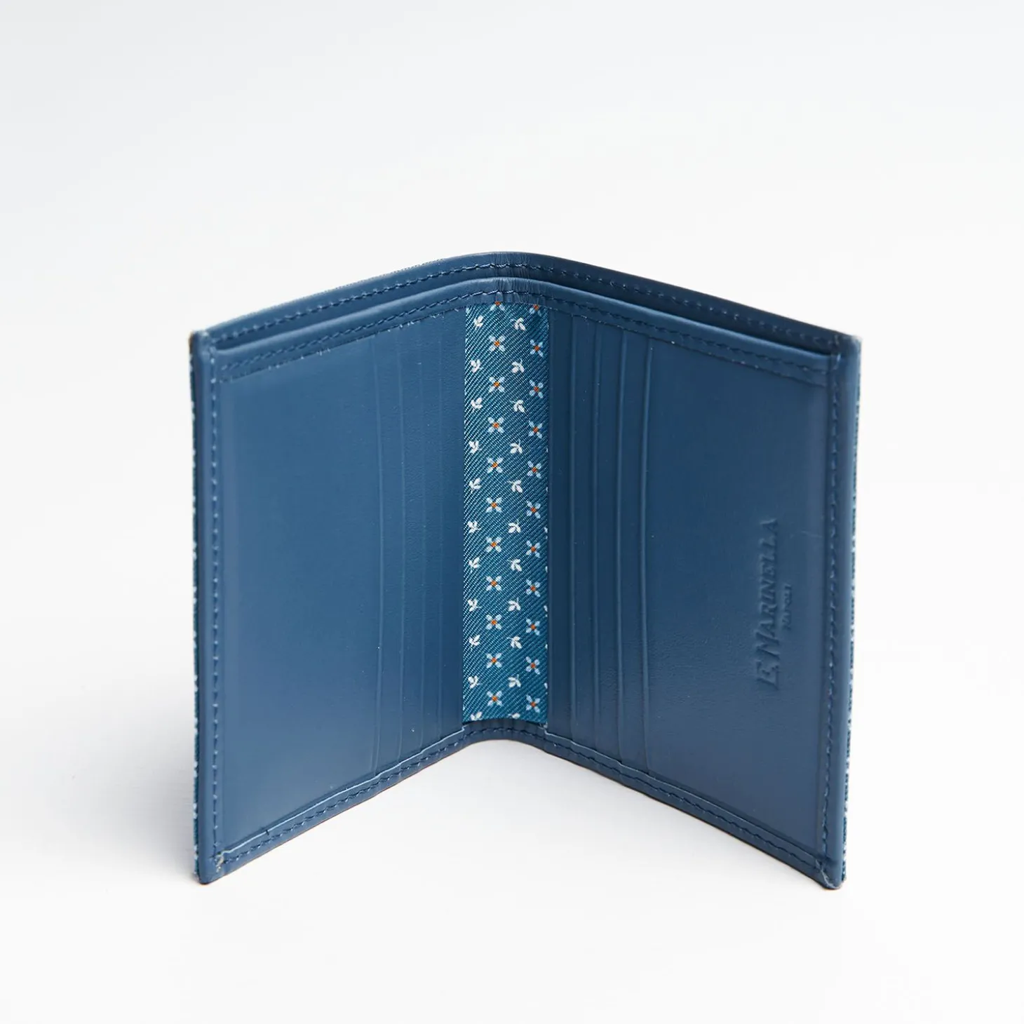 Mid Blue Small Wallet In Silk And Leather