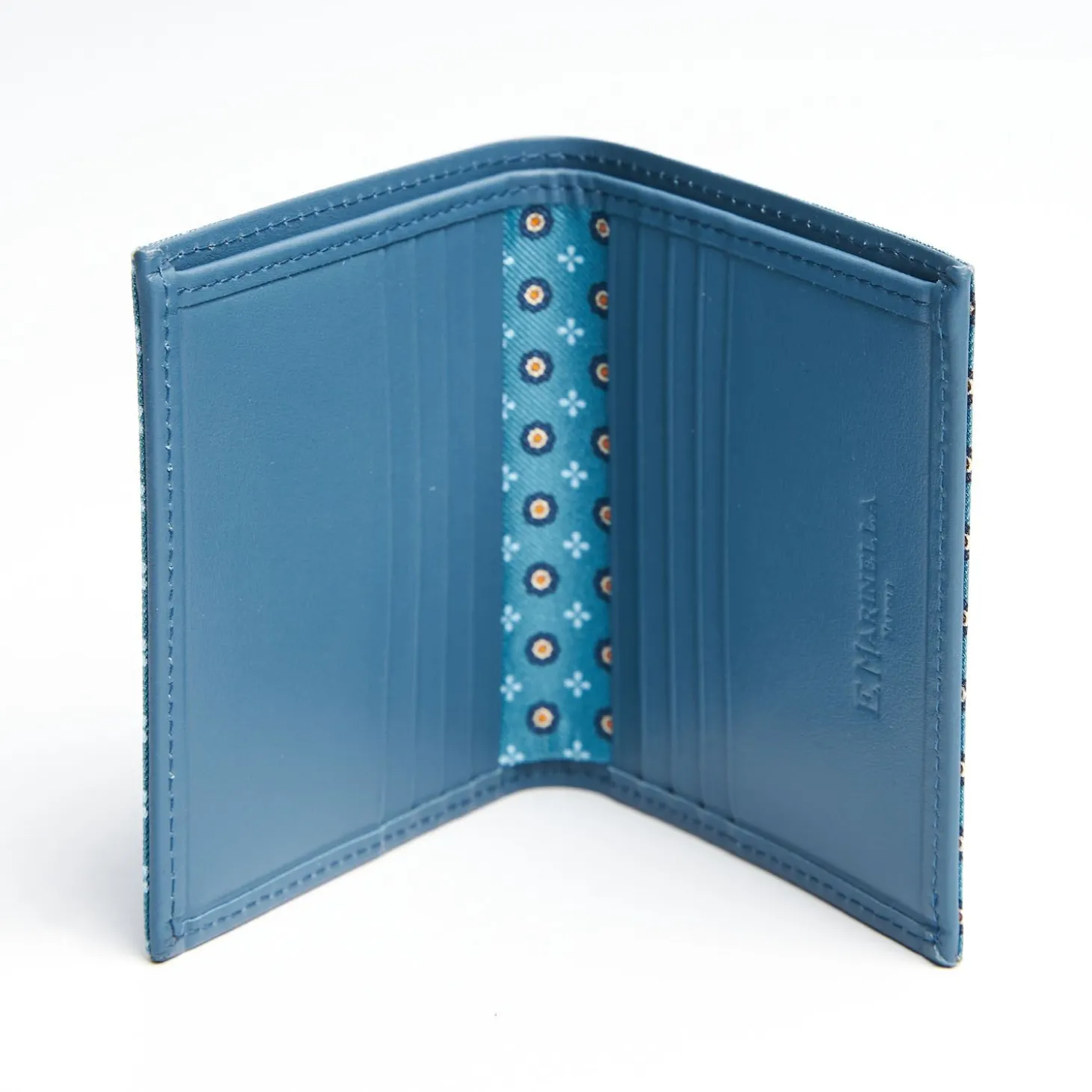 Mid Blue Small Wallet In Silk And Leather