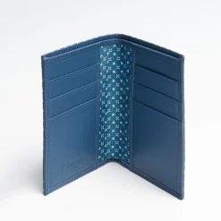 Mid Blue Vertical Wallet In Silk And Leather