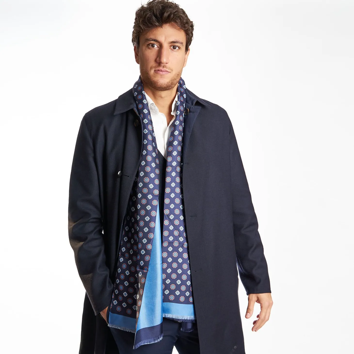 Midnight And Light Blue Double Silk Scarf