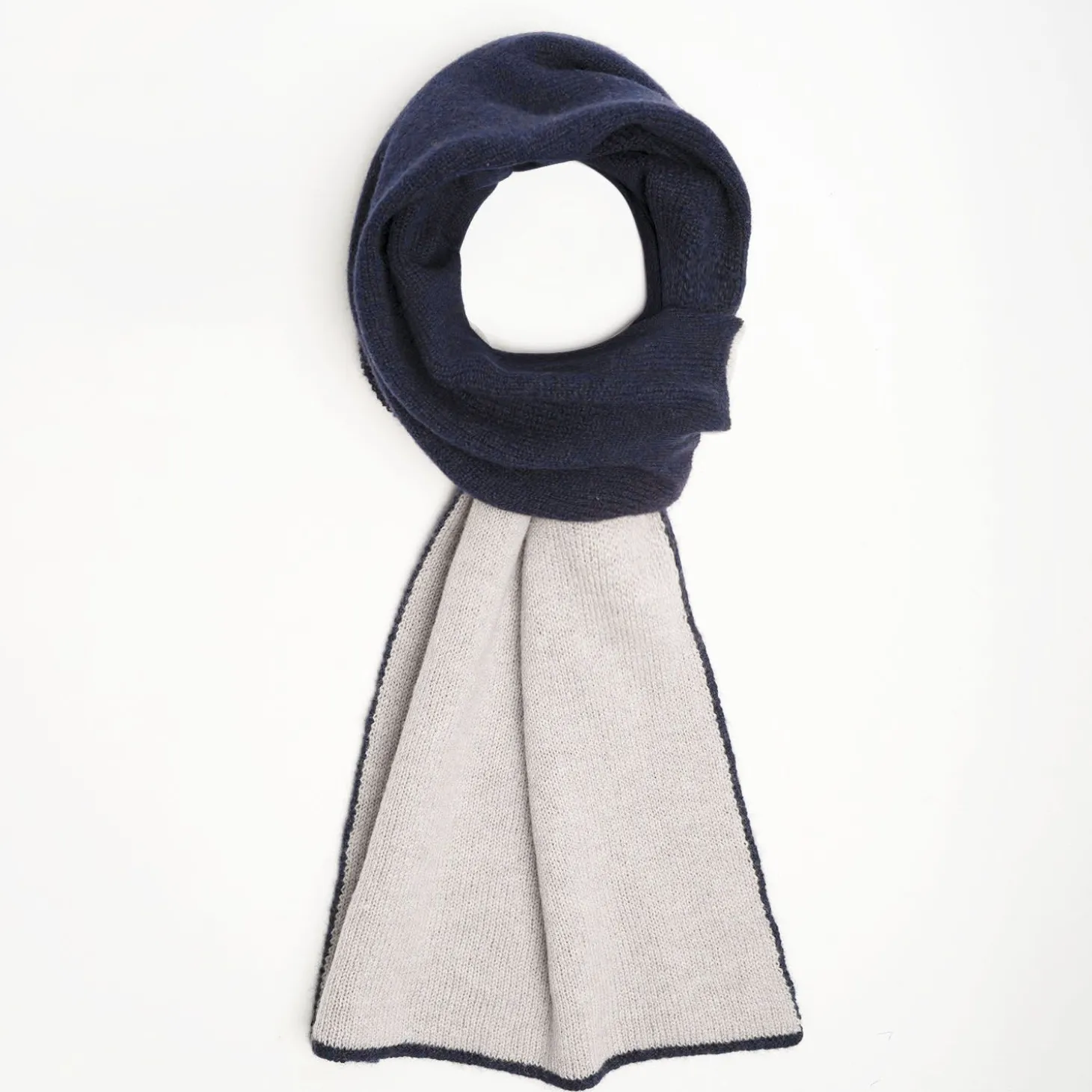 Midnight Blue And Beige Two-Tone Solid Cashmere Neck Warmer