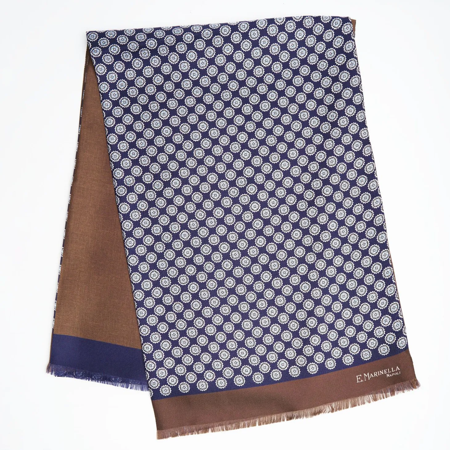 Midnight Blue And Brown Double Silk Scarf