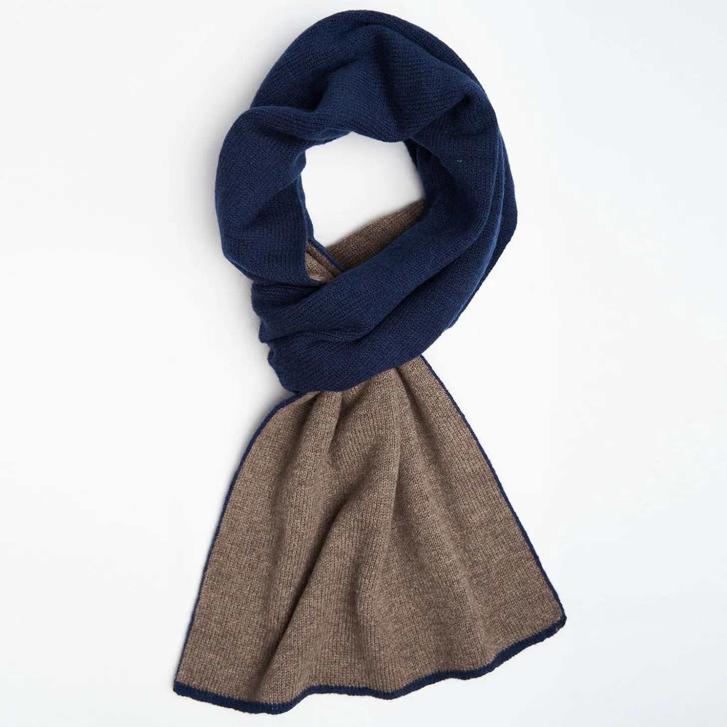 Midnight Blue And Dark Brown Two-Tone Solid Cashmere Neck Warmer