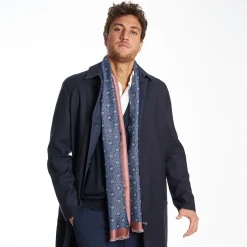 Midnight Blue And Pink Double Silk Scarf