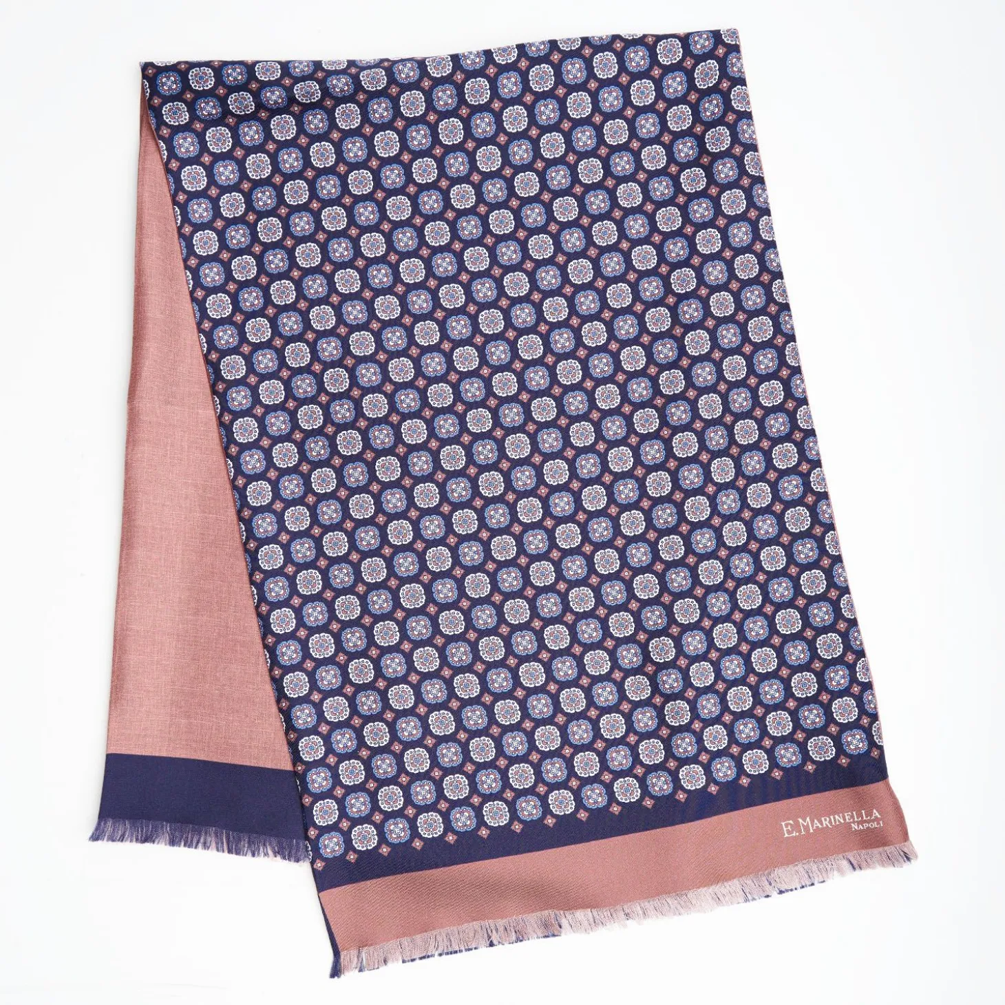 Midnight Blue And Pink Double Silk Scarf