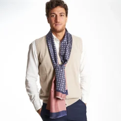 Midnight Blue And Pink Double Silk Scarf