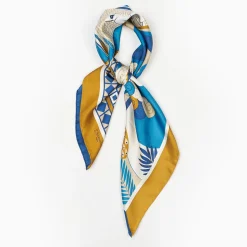 Ochre And Blue Silk Scarf 90 - Pulcinella In Naples