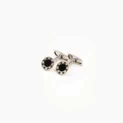 Octagonal Cufflinks With Onyx In Silver
