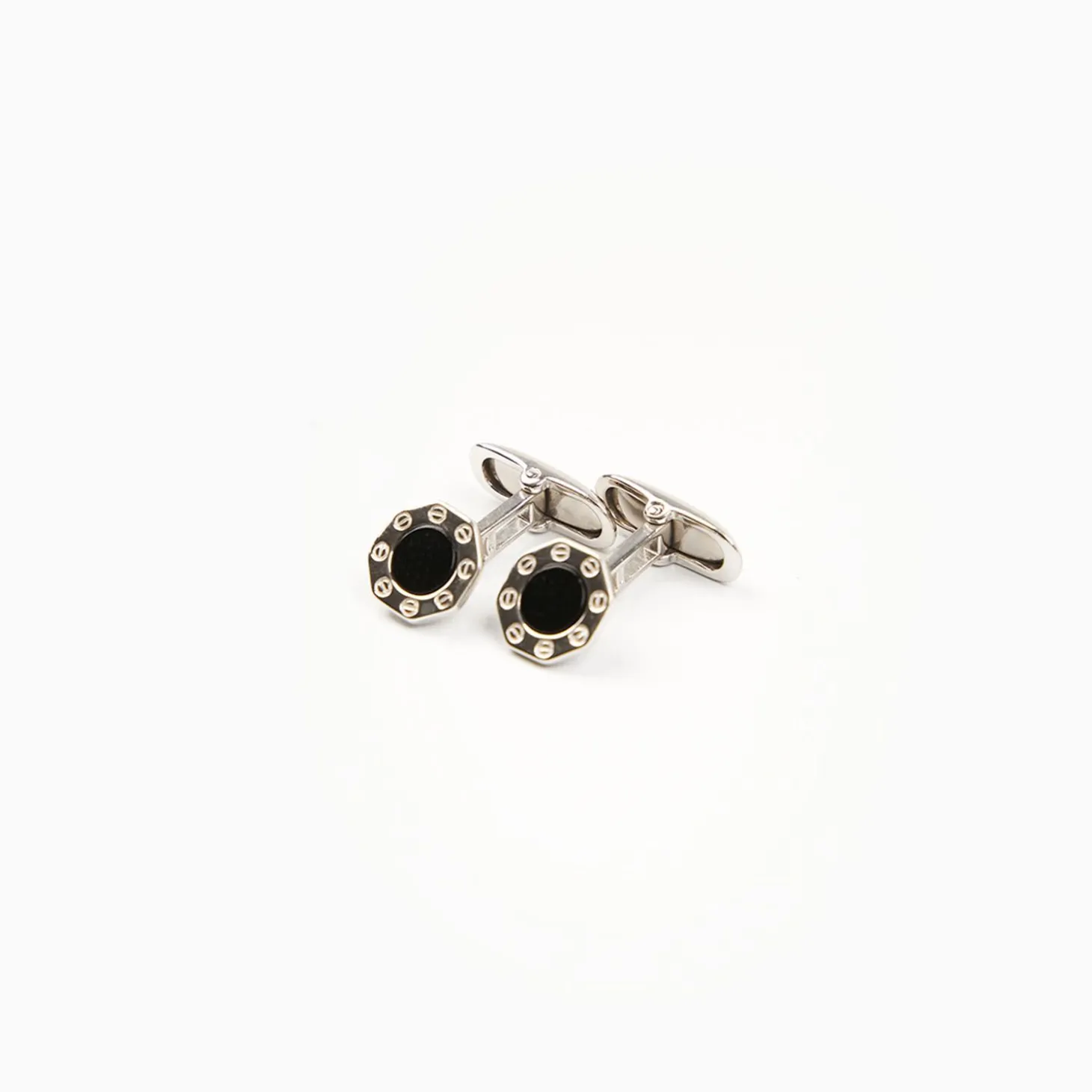 Octagonal Cufflinks With Onyx In Silver