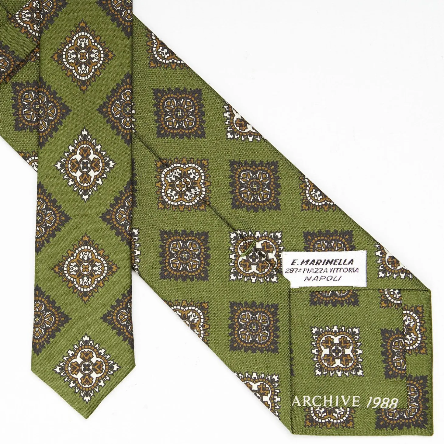 Olive Green Archivio Collection Silk Tie 1988-06