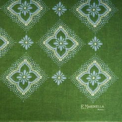 Olive Green Cotton And Linen Scarf - Light Blue Macro Flowers