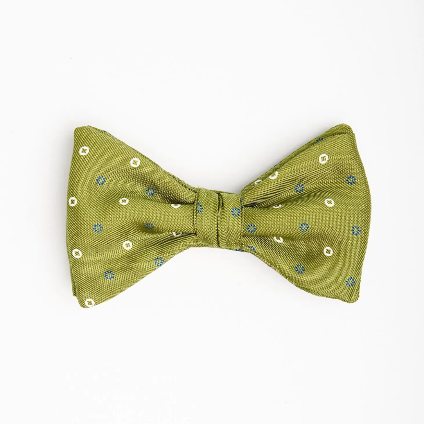 Olive Green Pre-Knotted Bowtie - Small Geometric Pattern