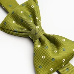 Olive Green Pre-Knotted Bowtie - Small Geometric Pattern
