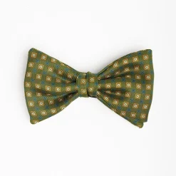 Olive Green Pre-Knotted Bowtie - Small Geometric Pattern
