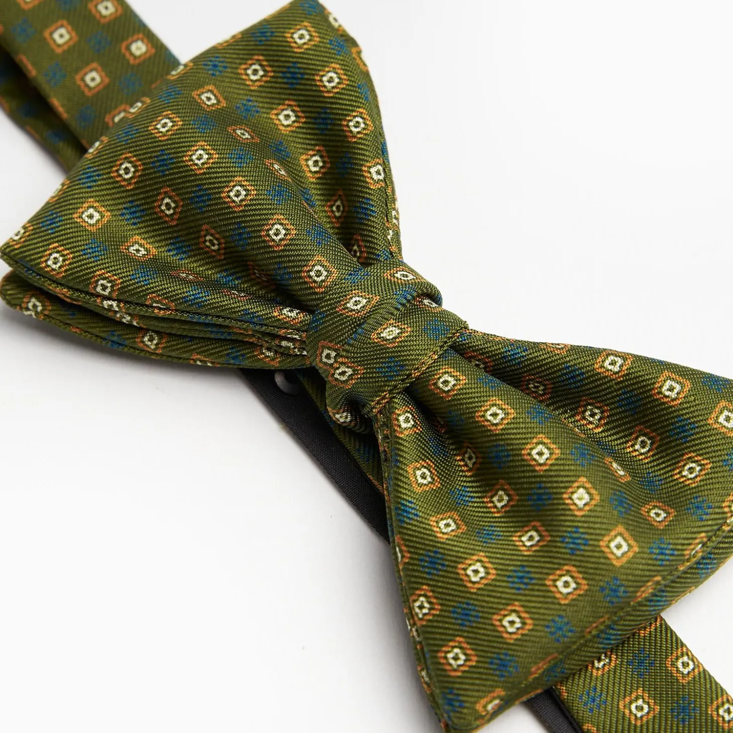 Olive Green Pre-Knotted Bowtie - Small Geometric Pattern
