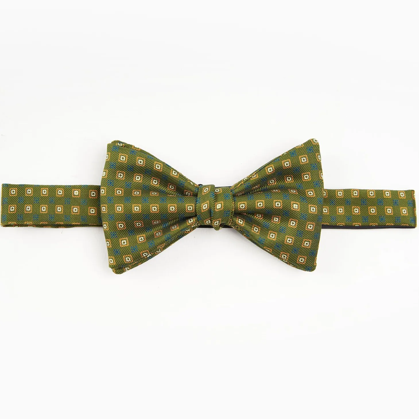 Olive Green Pre-Knotted Bowtie - Small Geometric Pattern