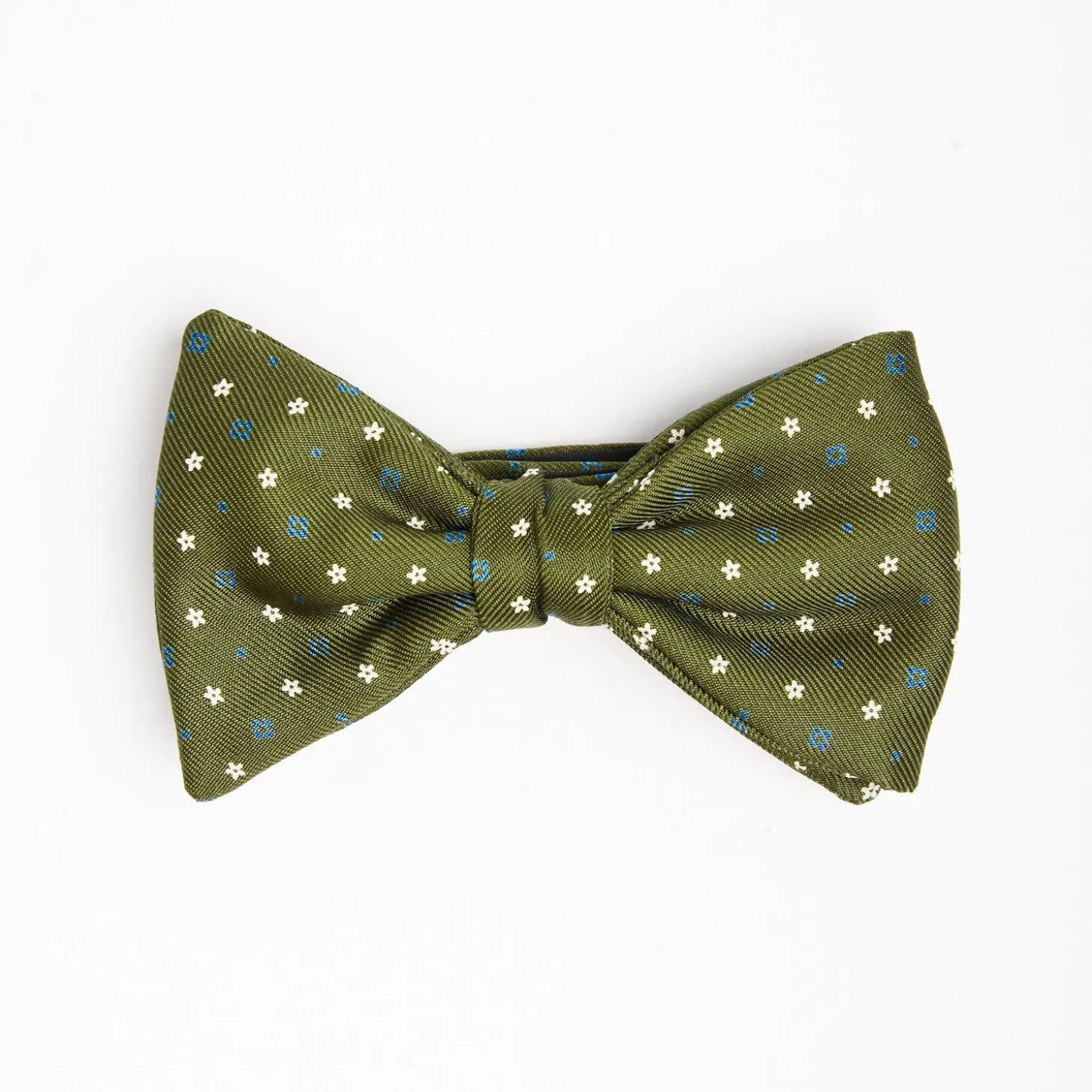 Olive Green Pre-Knotted Bowtie - Small Flower Pattern