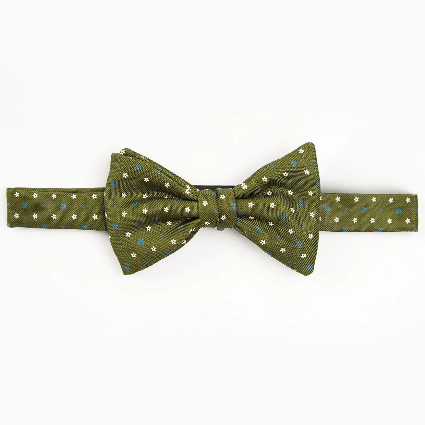 Olive Green Pre-Knotted Bowtie - Small Flower Pattern