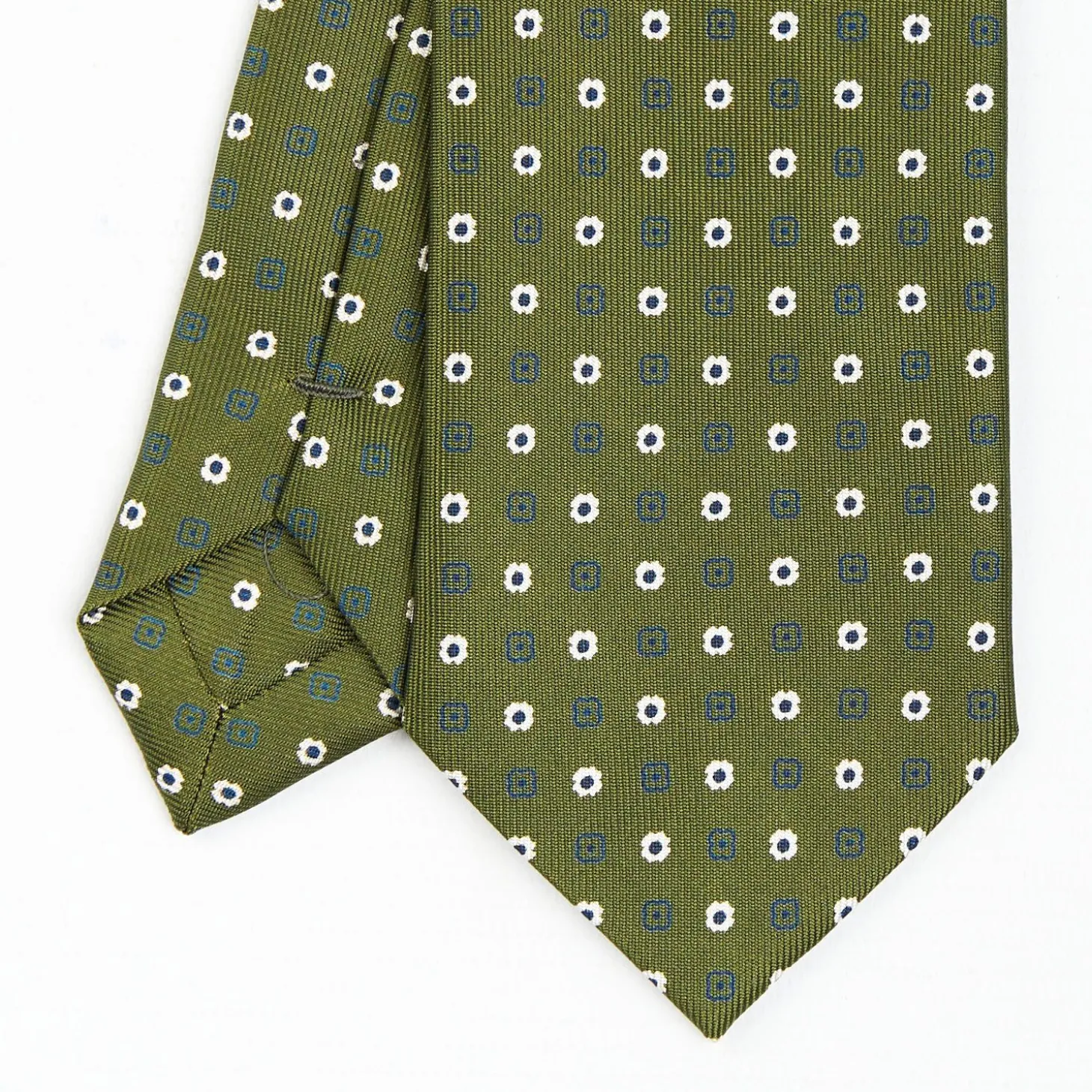 Olive Green Sartorial 7 Cm Tie - Small Flower Pattern
