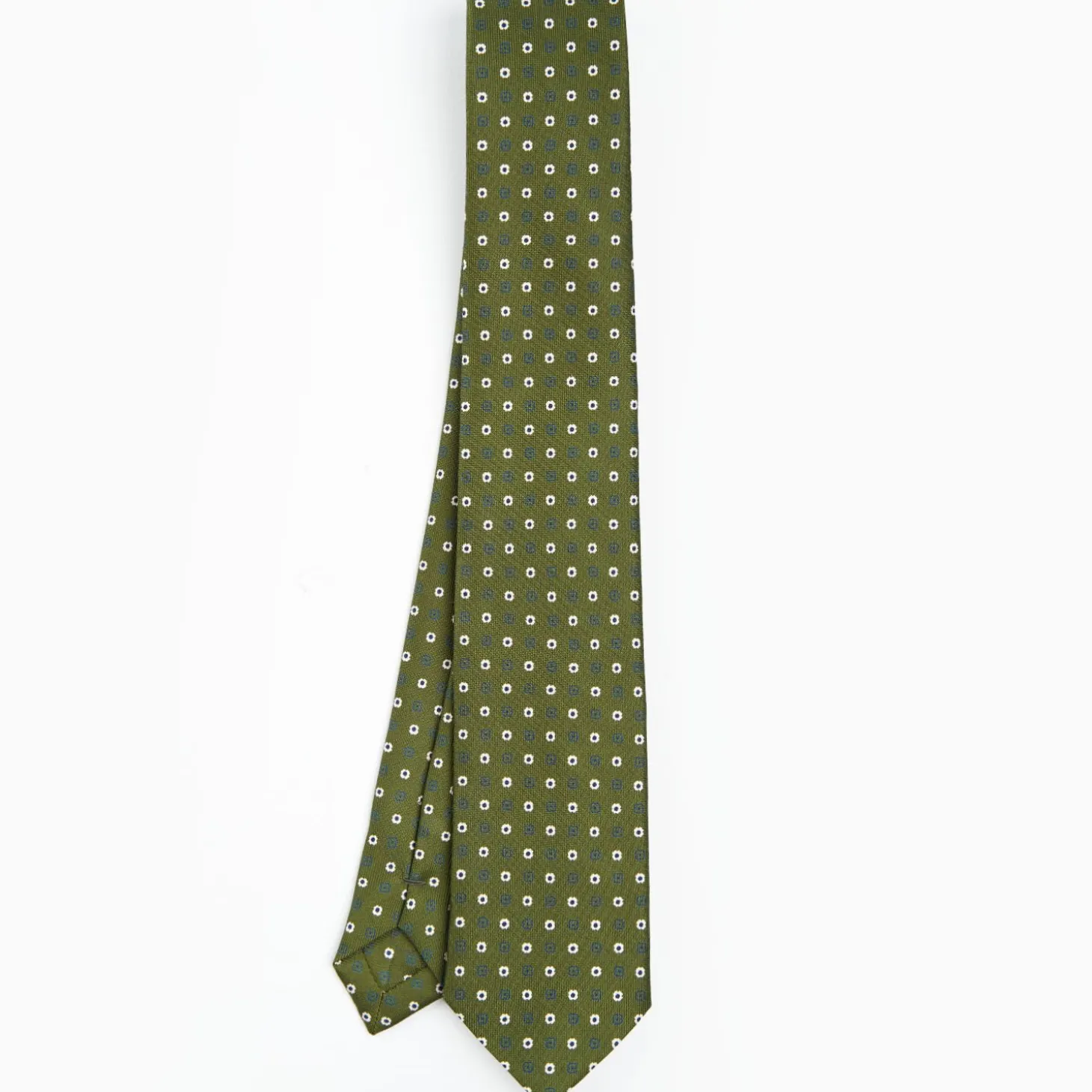 Olive Green Sartorial 7 Cm Tie - Small Flower Pattern