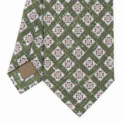 Olive Green Sartorial Cotton And Silk Tie - Large Flower Pattern