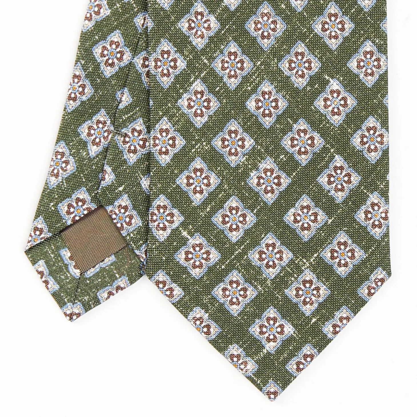 Olive Green Sartorial Cotton And Silk Tie - Large Flower Pattern