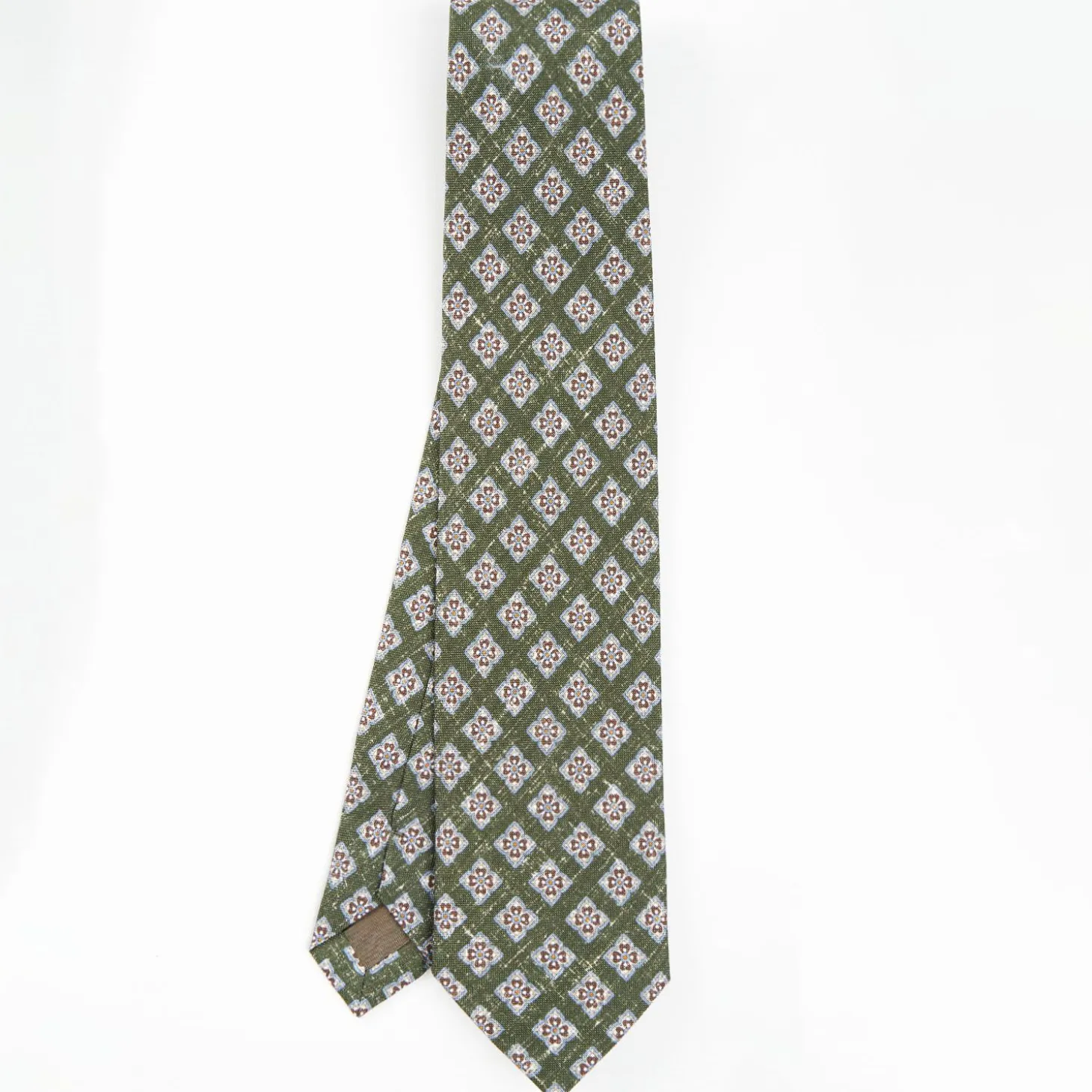 Olive Green Sartorial Cotton And Silk Tie - Large Flower Pattern