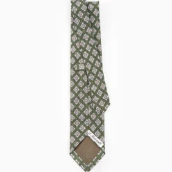 Olive Green Sartorial Cotton And Silk Tie - Large Flower Pattern