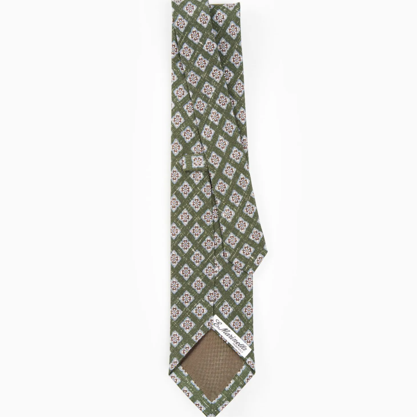Olive Green Sartorial Cotton And Silk Tie - Large Flower Pattern