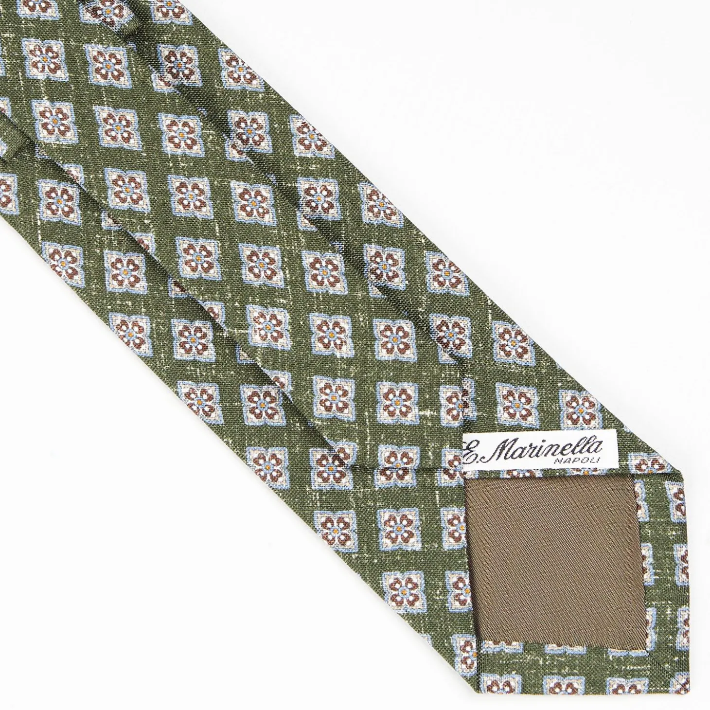 Olive Green Sartorial Cotton And Silk Tie - Large Flower Pattern
