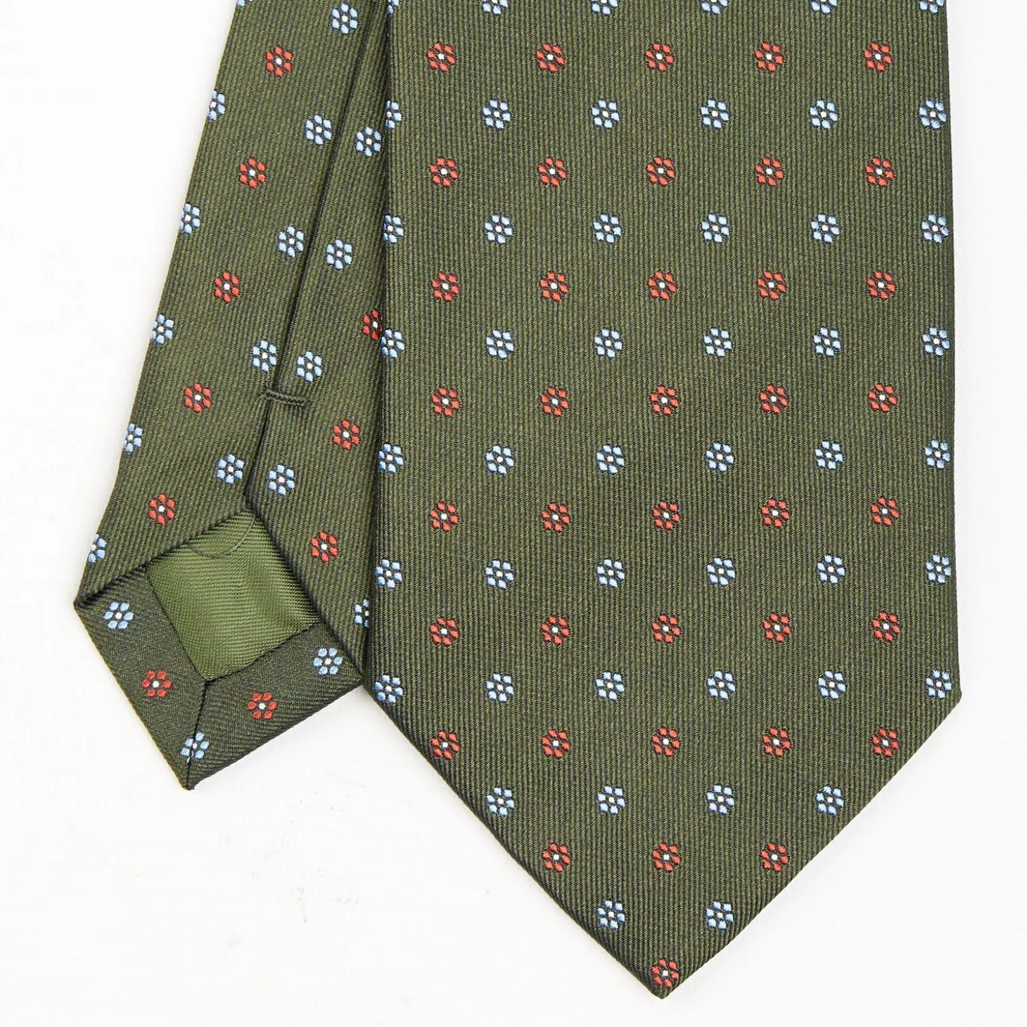 Olive Green Sartorial Jacquard Silk Tie - Small Flower Designs