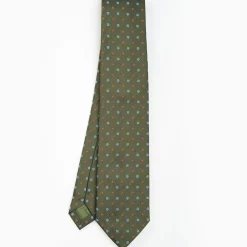 Olive Green Sartorial Jacquard Silk Tie - Small Flower Designs