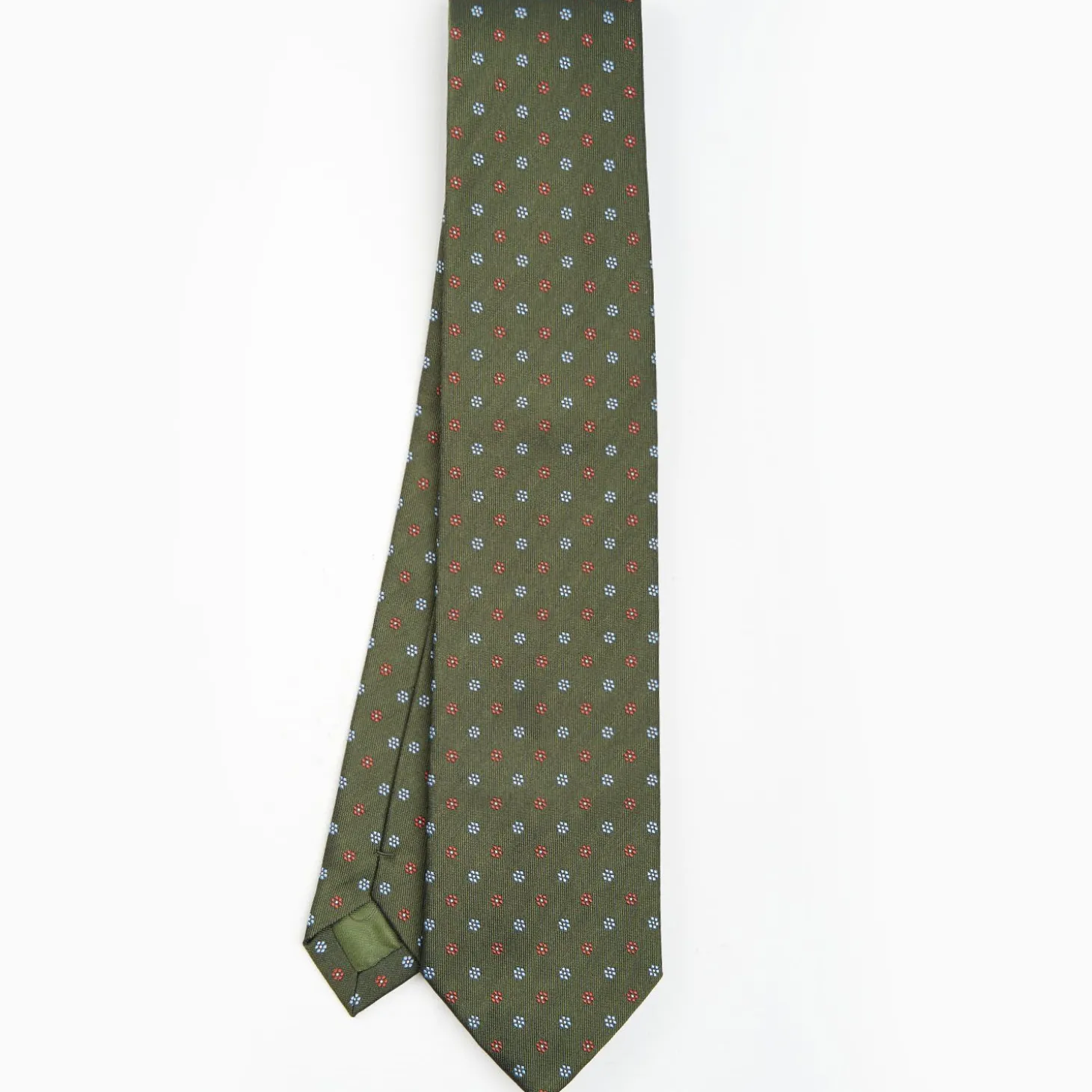 Olive Green Sartorial Jacquard Silk Tie - Small Flower Designs