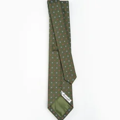 Olive Green Sartorial Jacquard Silk Tie - Small Flower Designs