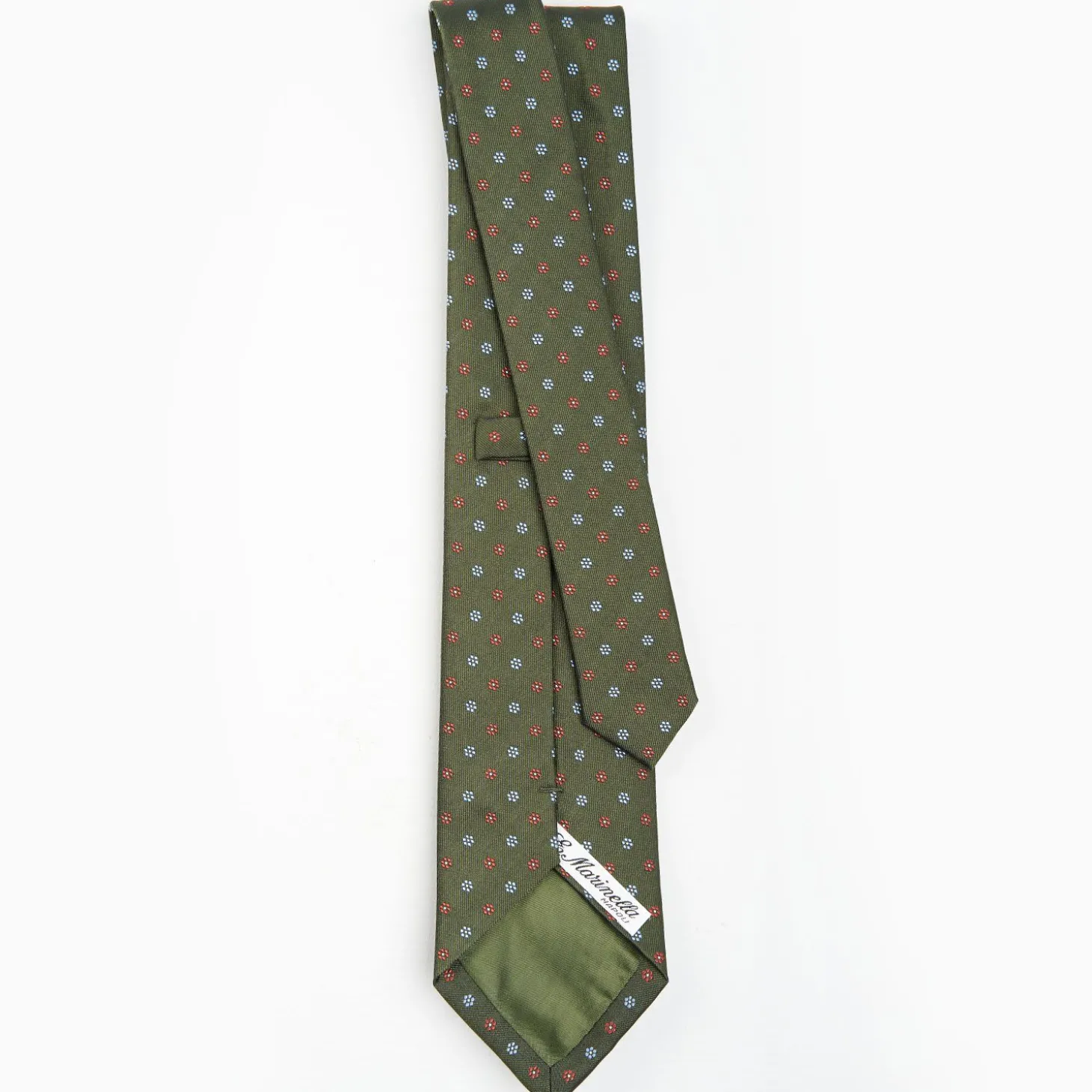 Olive Green Sartorial Jacquard Silk Tie - Small Flower Designs