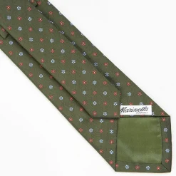 Olive Green Sartorial Jacquard Silk Tie - Small Flower Designs