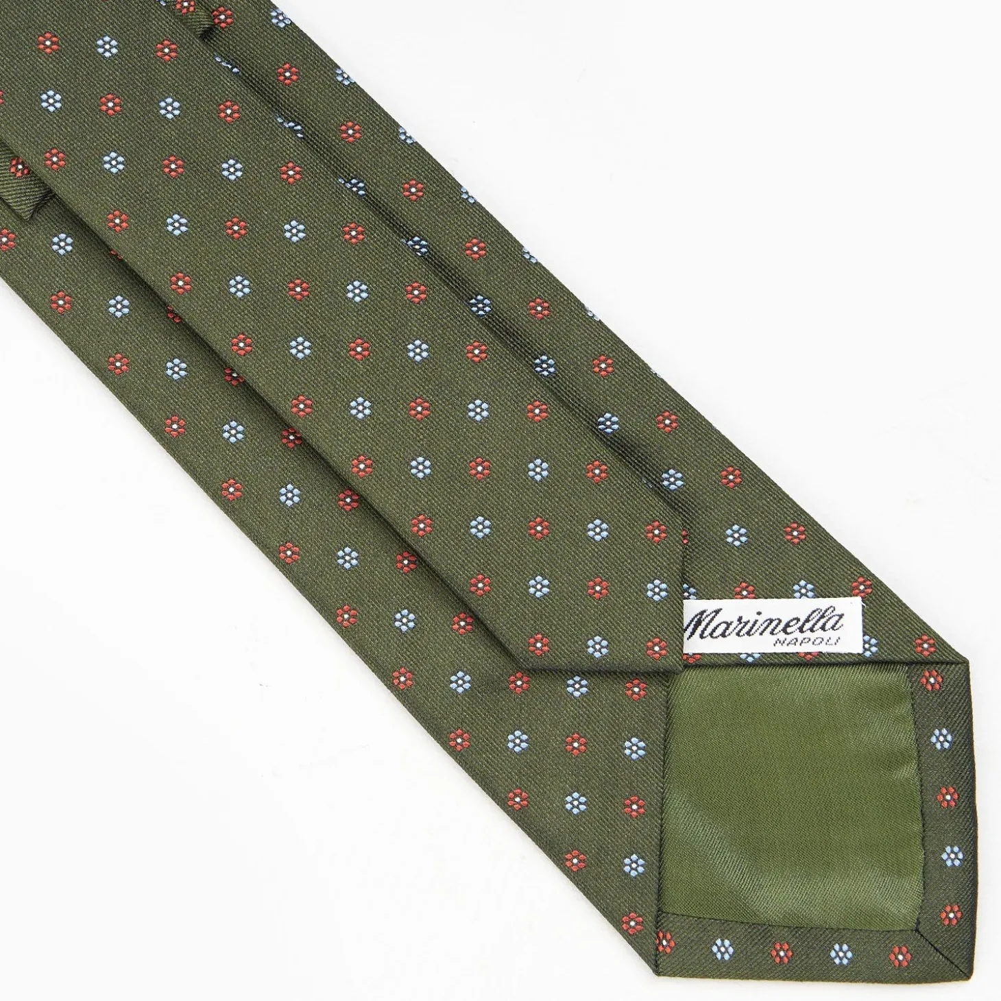 Olive Green Sartorial Jacquard Silk Tie - Small Flower Designs
