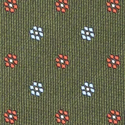 Olive Green Sartorial Jacquard Silk Tie - Small Flower Designs
