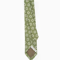 Olive Green Sartorial Linen Tie - Large Flower Pattern