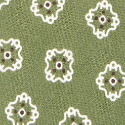 Olive Green Sartorial Linen Tie - Large Flower Pattern