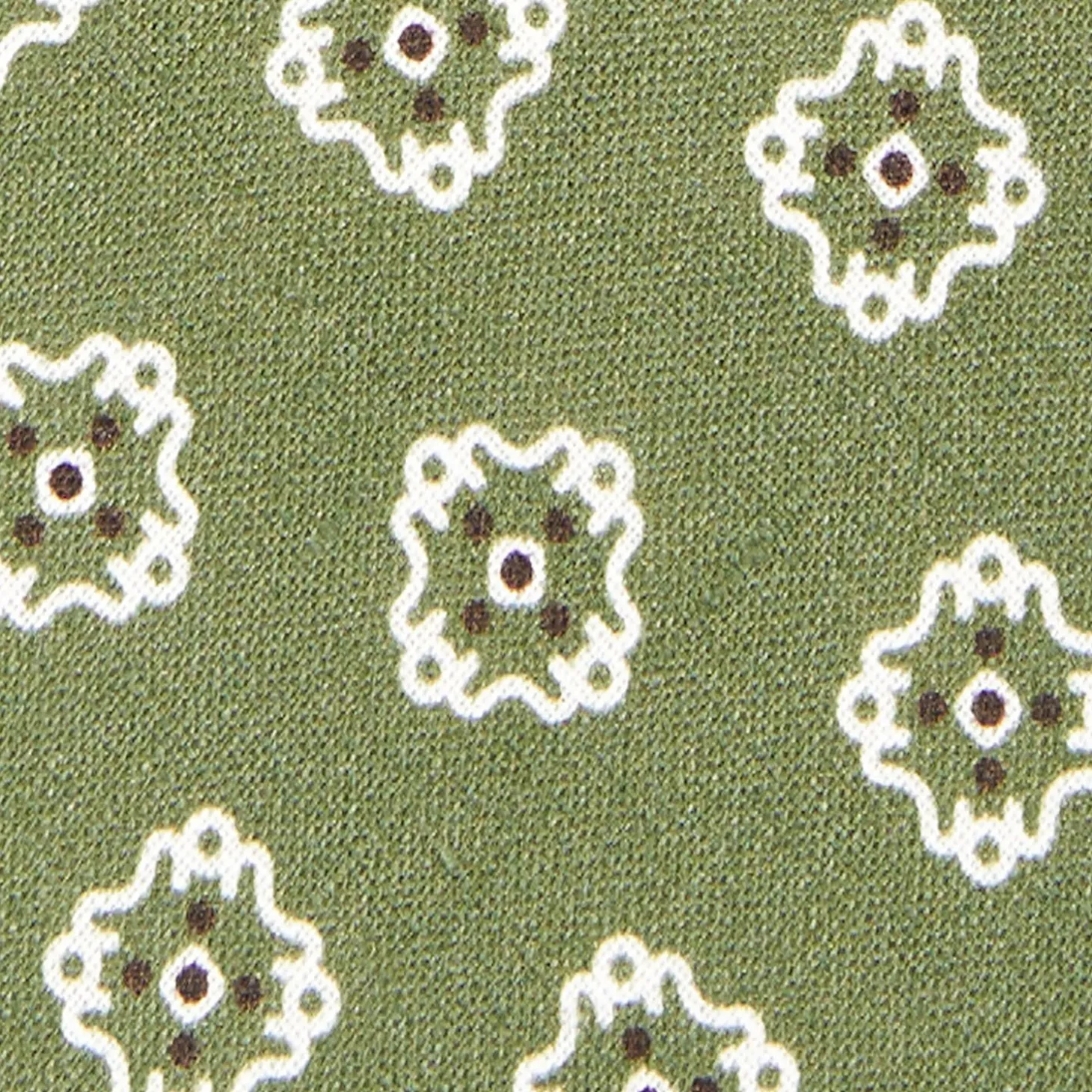 Olive Green Sartorial Linen Tie - Large Flower Pattern