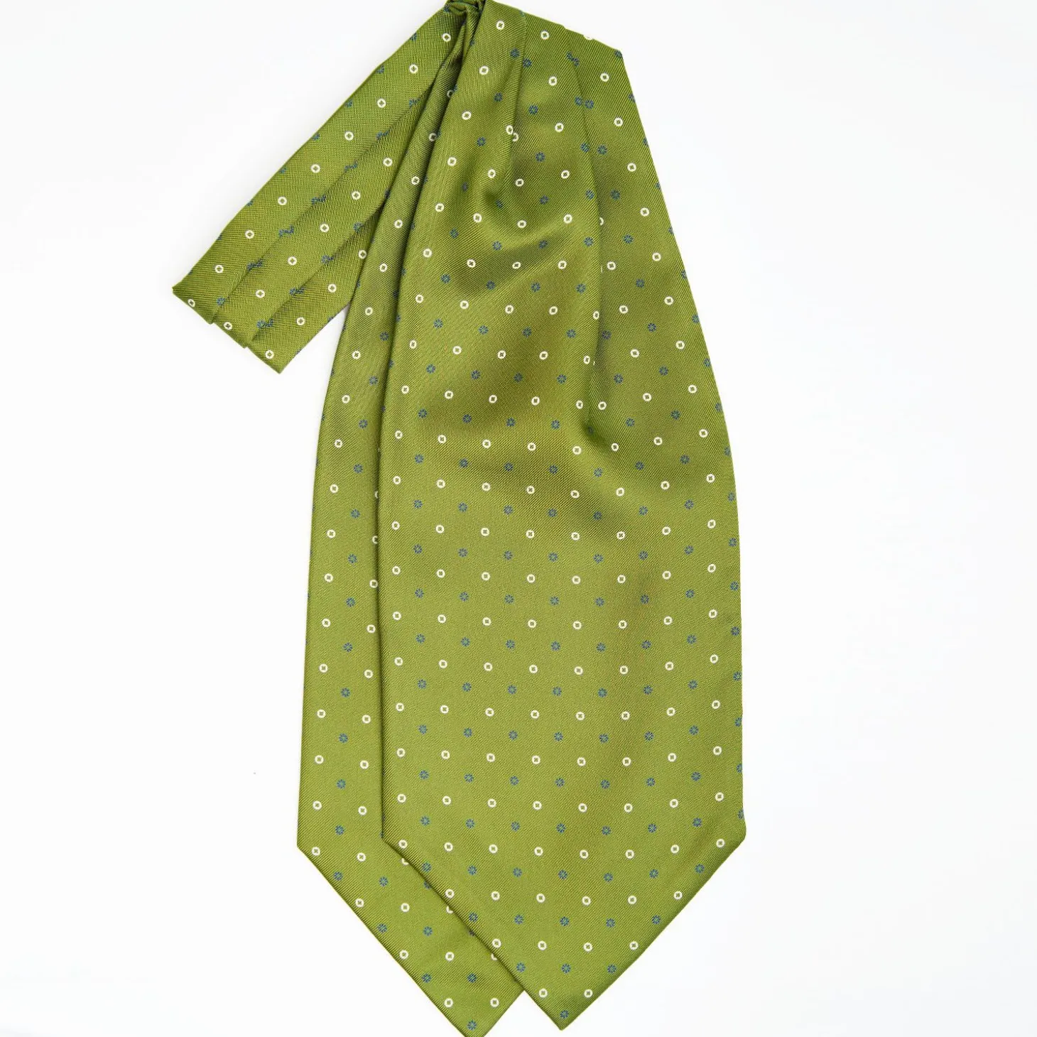 Olive Green Silk Ascot Tie - Small Flower Designs